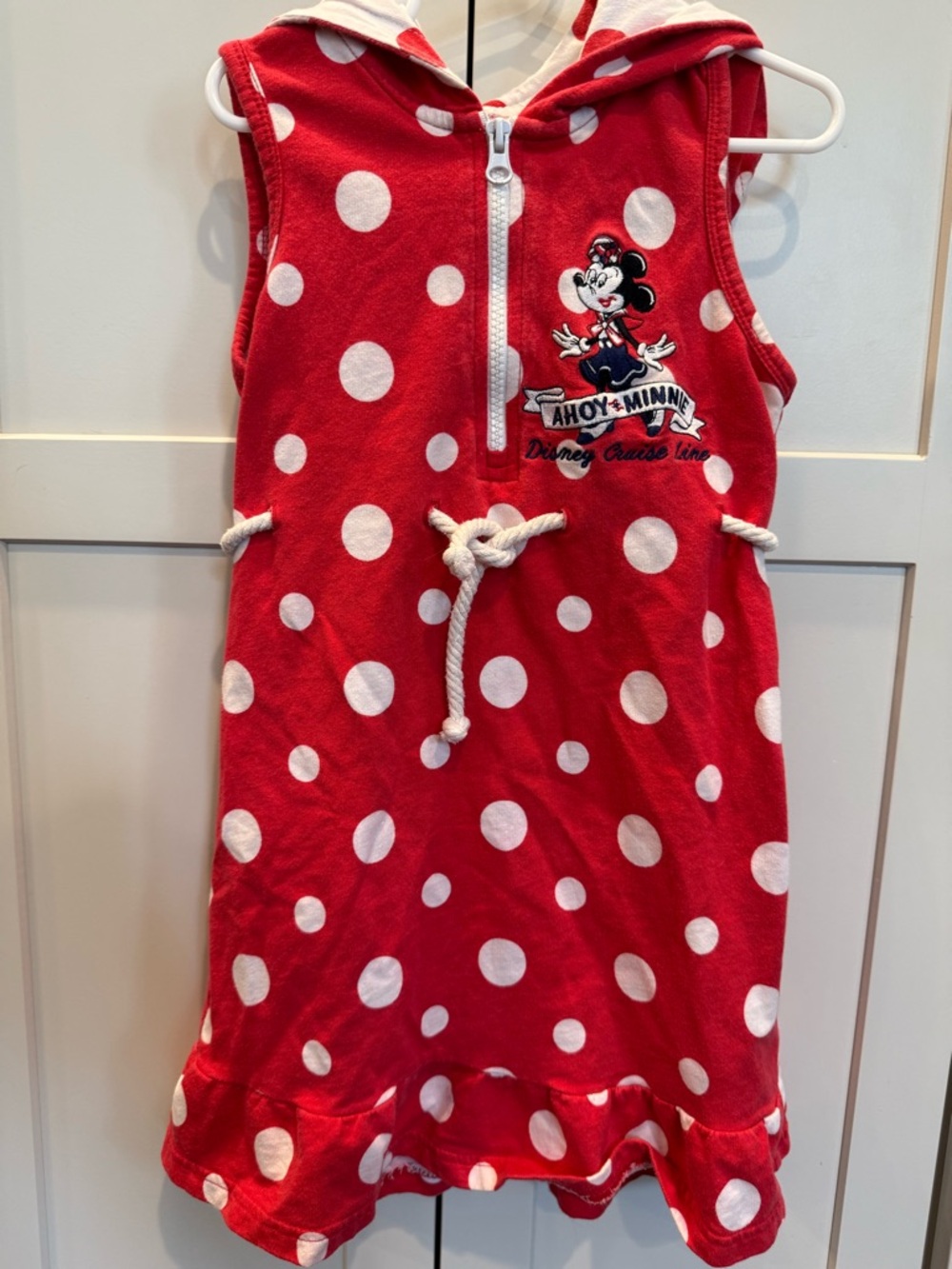 Disney Cruise Line Red and White Polka Dot Hooded Cover-up Top